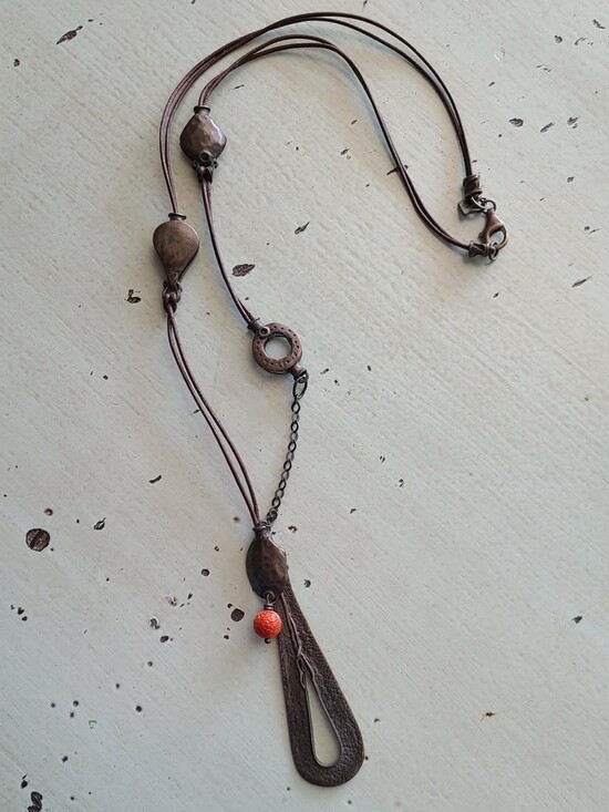 Silpada Jewelry - Silpada Boho Rustic Brown Necklace with Leather And Orange Accent